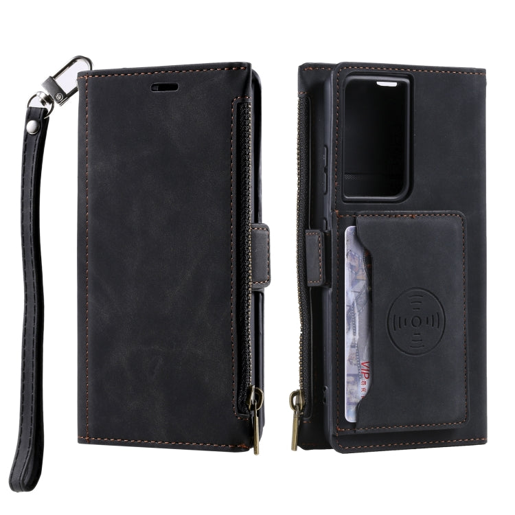 For Samsung Galaxy Note20 Ultra Side Zipper Back Card Horizontal Flip PU Leather Case with Card Slots & Wallet & Photo Frame & Lanyard