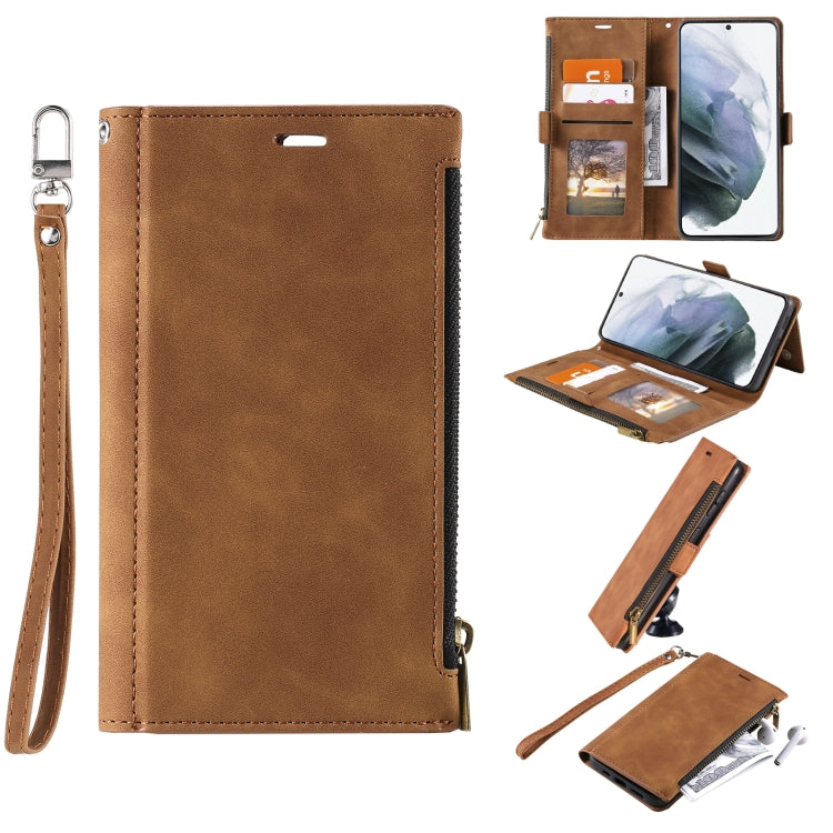 For Samsung Galaxy Note20 Ultra Side Zipper Back Card Horizontal Flip PU Leather Case with Card Slots & Wallet & Photo Frame & Lanyard