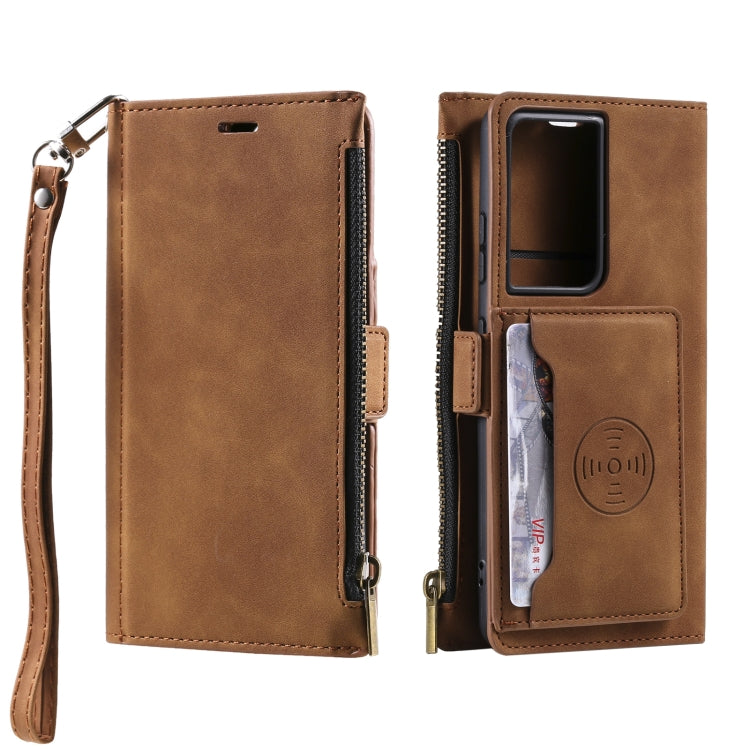 For Samsung Galaxy Note20 Ultra Side Zipper Back Card Horizontal Flip PU Leather Case with Card Slots & Wallet & Photo Frame & Lanyard
