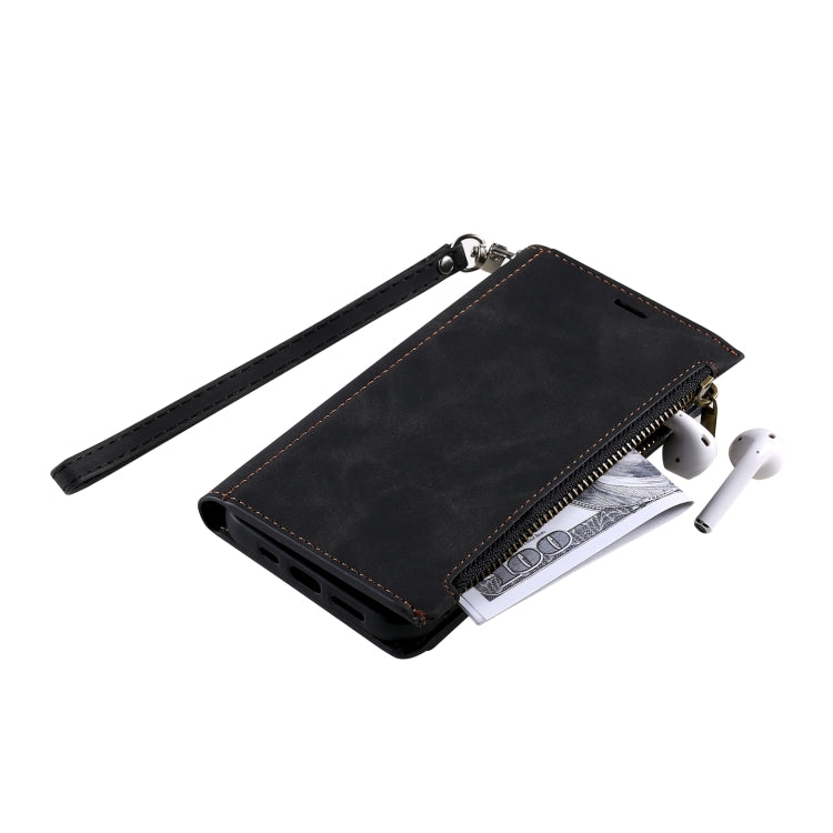 For Samsung Galaxy Note20 Side Zipper Back Card Horizontal Flip PU Leather Case with Card Slots & Wallet & Photo Frame & Lanyard