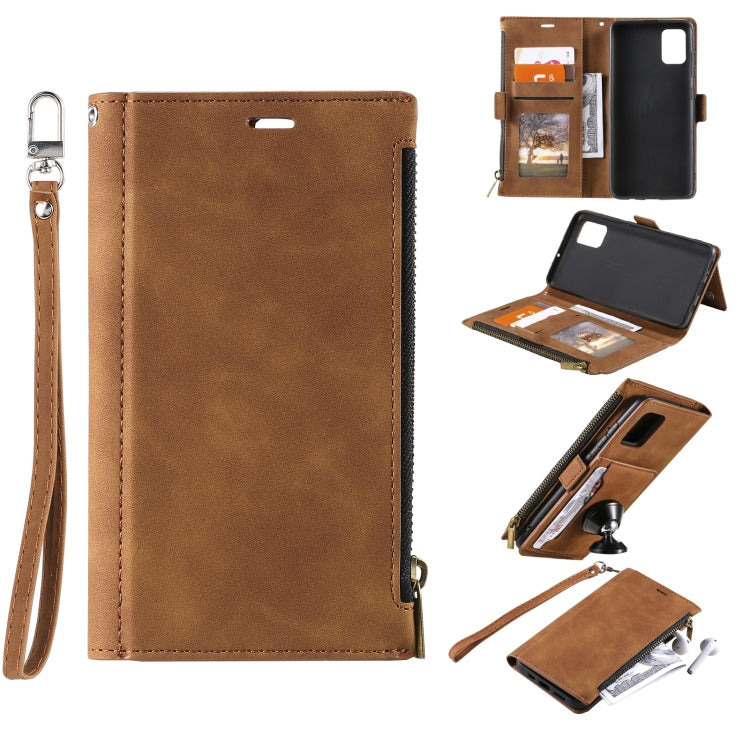 For Samsung Galaxy Note20 Side Zipper Back Card Horizontal Flip PU Leather Case with Card Slots & Wallet & Photo Frame & Lanyard