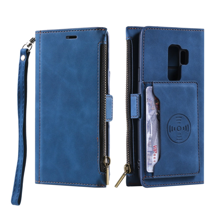 For Samsung Galaxy S9 Side Zipper Back Card Horizontal Flip PU Leather Case with Card Slots & Wallet & Photo Frame & Lanyard
