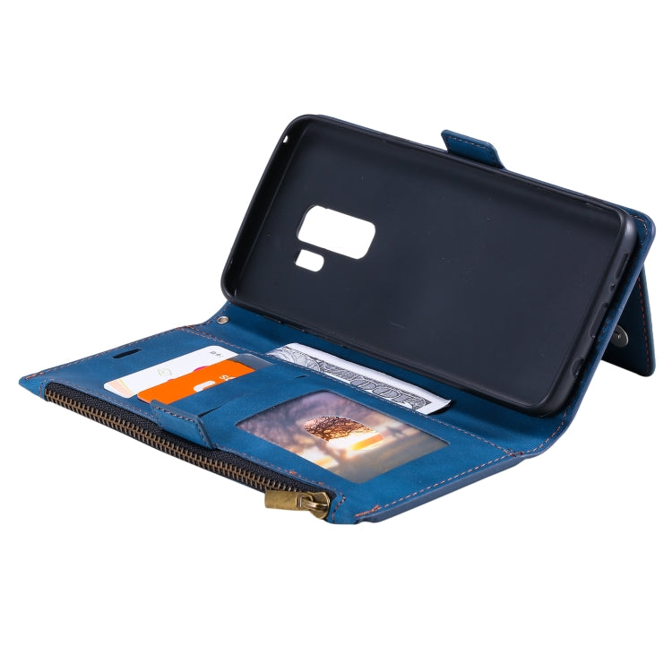 For Samsung Galaxy S9 Side Zipper Back Card Horizontal Flip PU Leather Case with Card Slots & Wallet & Photo Frame & Lanyard