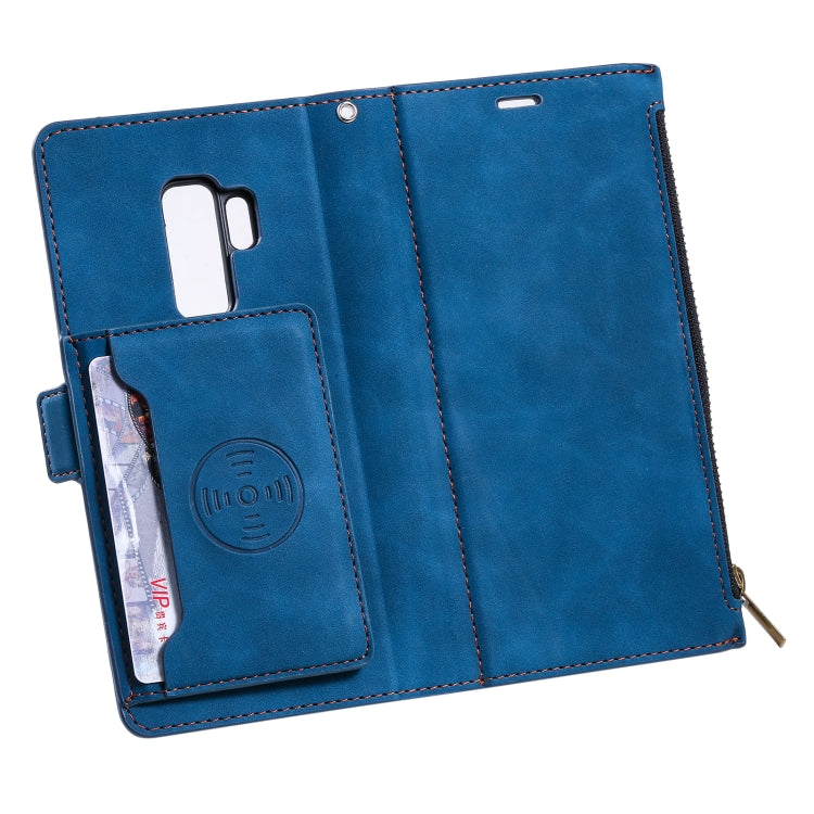 For Samsung Galaxy S9 Side Zipper Back Card Horizontal Flip PU Leather Case with Card Slots & Wallet & Photo Frame & Lanyard