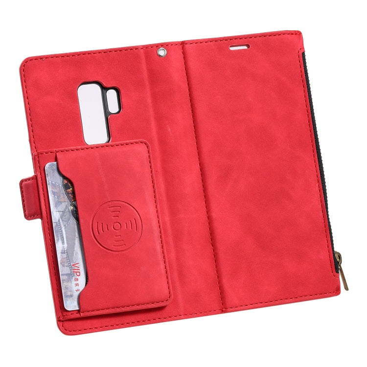 For Samsung Galaxy S9 Side Zipper Back Card Horizontal Flip PU Leather Case with Card Slots & Wallet & Photo Frame & Lanyard