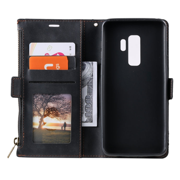 For Samsung Galaxy S9 Side Zipper Back Card Horizontal Flip PU Leather Case with Card Slots & Wallet & Photo Frame & Lanyard