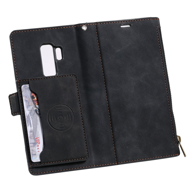 For Samsung Galaxy S9 Side Zipper Back Card Horizontal Flip PU Leather Case with Card Slots & Wallet & Photo Frame & Lanyard
