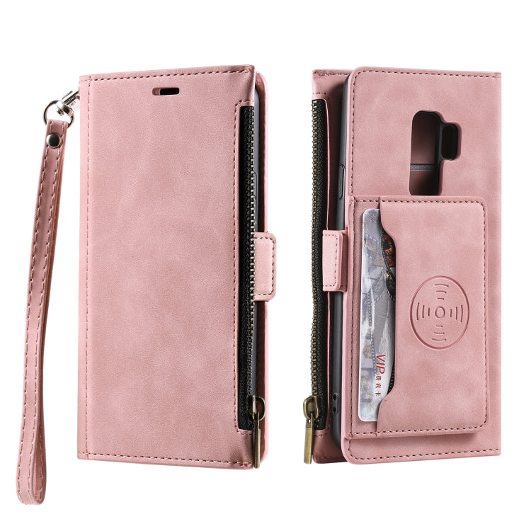 For Samsung Galaxy S9 Side Zipper Back Card Horizontal Flip PU Leather Case with Card Slots & Wallet & Photo Frame & Lanyard