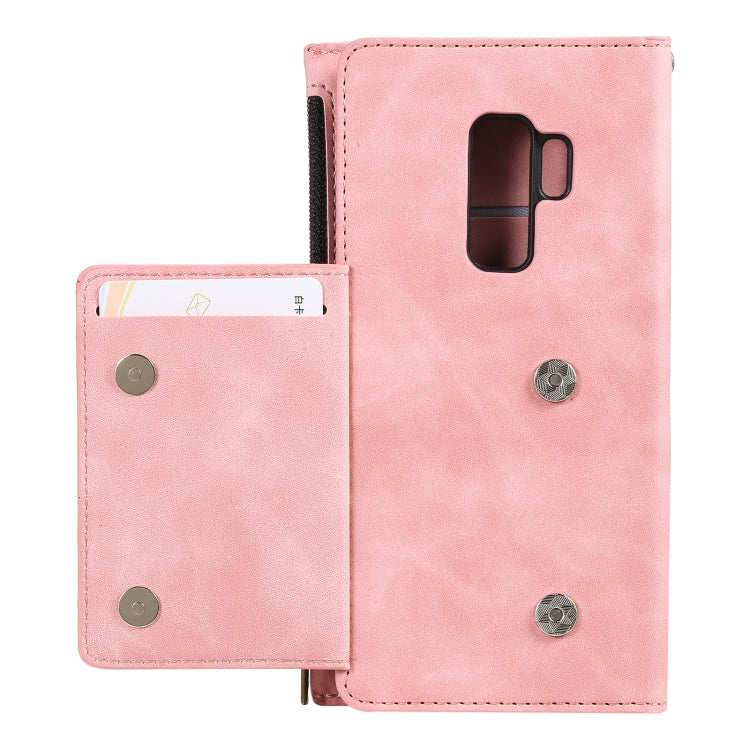 For Samsung Galaxy S9 Side Zipper Back Card Horizontal Flip PU Leather Case with Card Slots & Wallet & Photo Frame & Lanyard