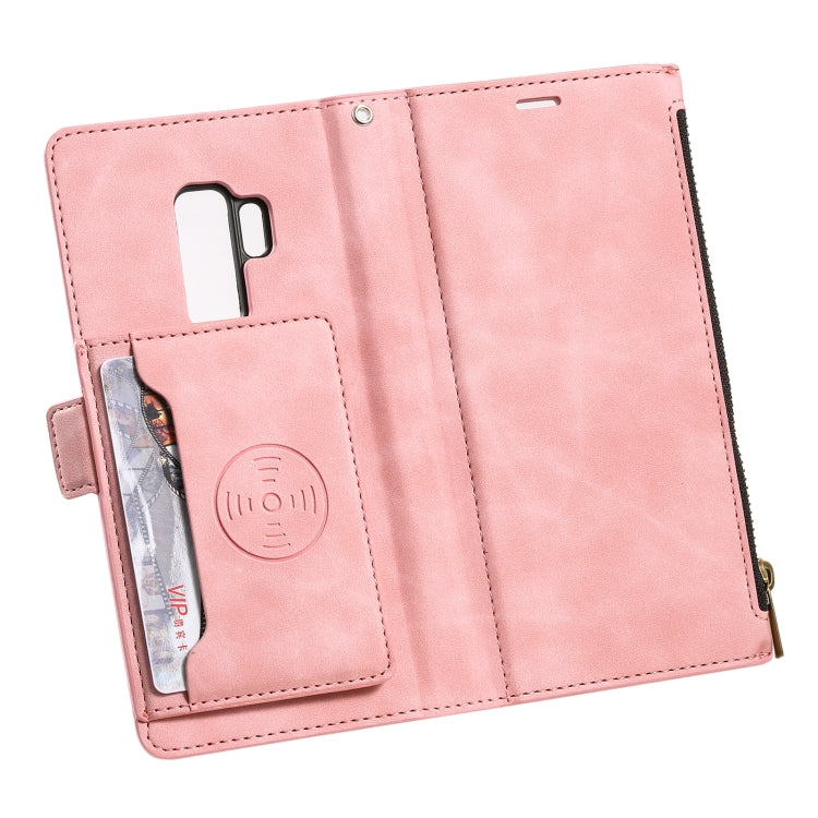 For Samsung Galaxy S9 Side Zipper Back Card Horizontal Flip PU Leather Case with Card Slots & Wallet & Photo Frame & Lanyard