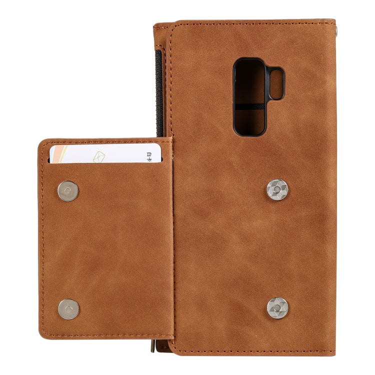 For Samsung Galaxy S9 Side Zipper Back Card Horizontal Flip PU Leather Case with Card Slots & Wallet & Photo Frame & Lanyard