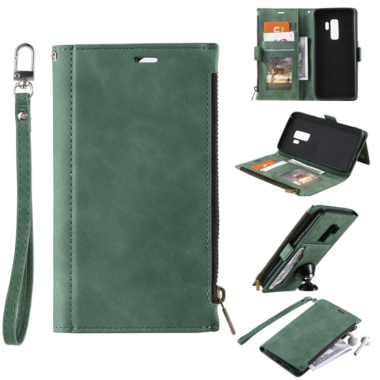 For Samsung Galaxy S9 Side Zipper Back Card Horizontal Flip PU Leather Case with Card Slots & Wallet & Photo Frame & Lanyard