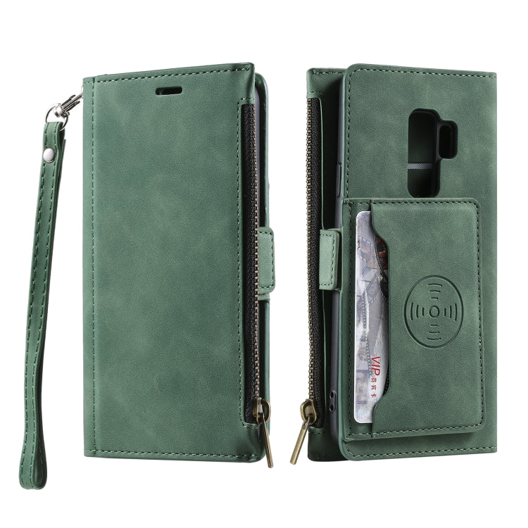 For Samsung Galaxy S9 Side Zipper Back Card Horizontal Flip PU Leather Case with Card Slots & Wallet & Photo Frame & Lanyard