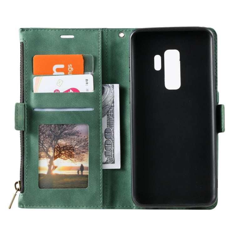 For Samsung Galaxy S9 Side Zipper Back Card Horizontal Flip PU Leather Case with Card Slots & Wallet & Photo Frame & Lanyard