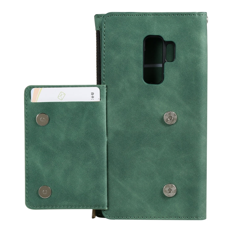 For Samsung Galaxy S9 Side Zipper Back Card Horizontal Flip PU Leather Case with Card Slots & Wallet & Photo Frame & Lanyard