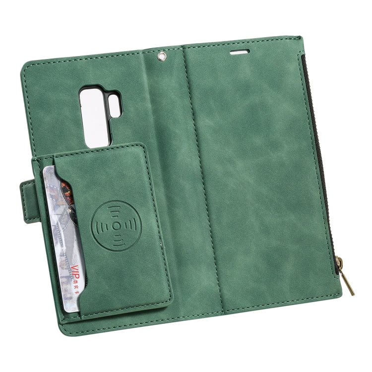 For Samsung Galaxy S9 Side Zipper Back Card Horizontal Flip PU Leather Case with Card Slots & Wallet & Photo Frame & Lanyard