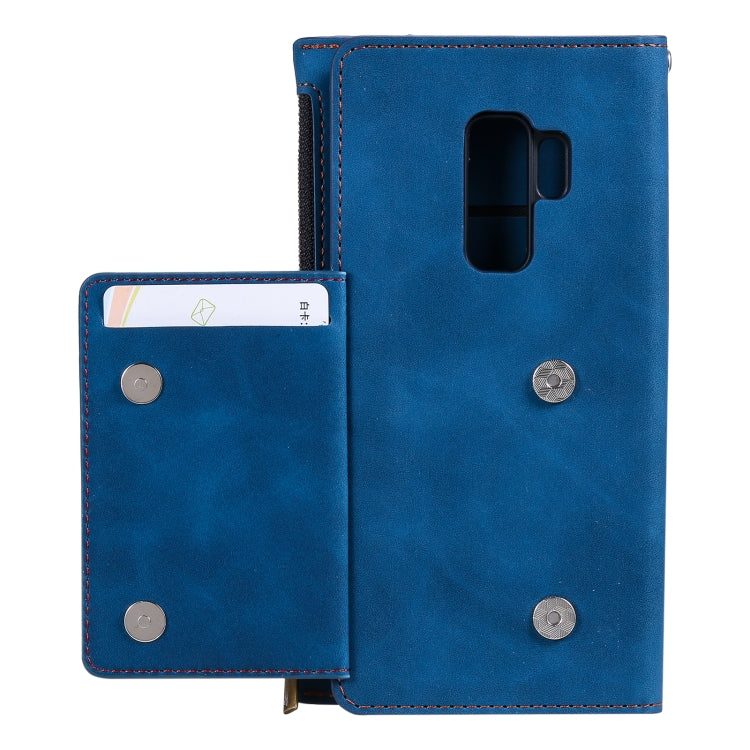 For Samsung Galaxy S9+ Side Zipper Back Card Horizontal Flip PU Leather Case with Card Slots & Wallet & Photo Frame & Lanyard