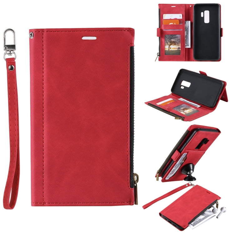 For Samsung Galaxy S9+ Side Zipper Back Card Horizontal Flip PU Leather Case with Card Slots & Wallet & Photo Frame & Lanyard