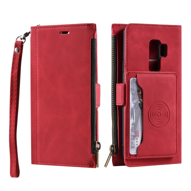 For Samsung Galaxy S9+ Side Zipper Back Card Horizontal Flip PU Leather Case with Card Slots & Wallet & Photo Frame & Lanyard