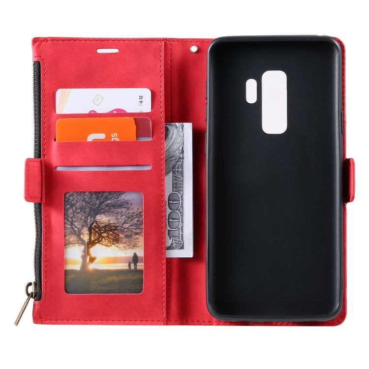 For Samsung Galaxy S9+ Side Zipper Back Card Horizontal Flip PU Leather Case with Card Slots & Wallet & Photo Frame & Lanyard