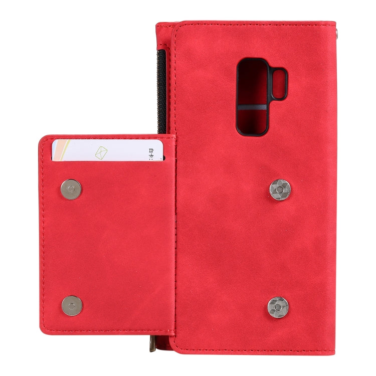 For Samsung Galaxy S9+ Side Zipper Back Card Horizontal Flip PU Leather Case with Card Slots & Wallet & Photo Frame & Lanyard