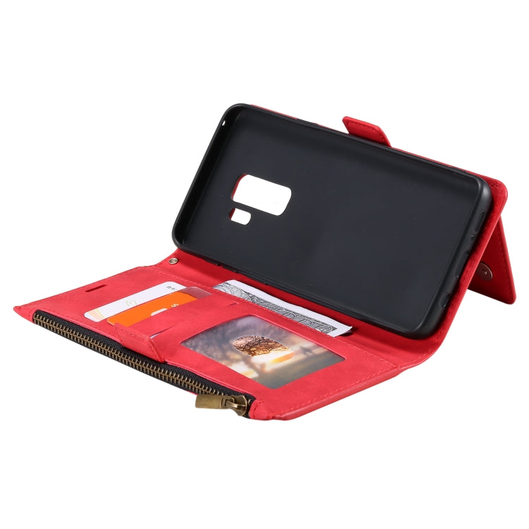 For Samsung Galaxy S9+ Side Zipper Back Card Horizontal Flip PU Leather Case with Card Slots & Wallet & Photo Frame & Lanyard