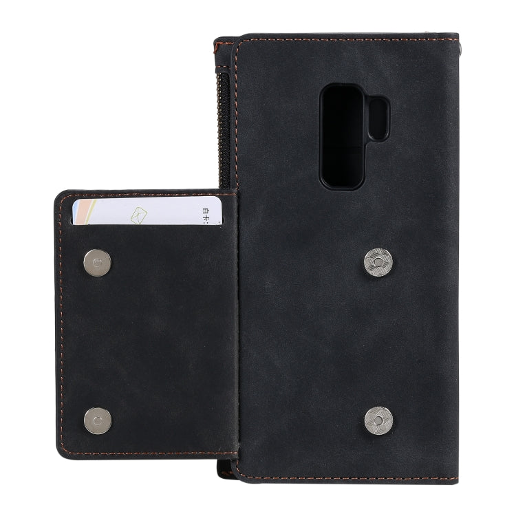 For Samsung Galaxy S9+ Side Zipper Back Card Horizontal Flip PU Leather Case with Card Slots & Wallet & Photo Frame & Lanyard