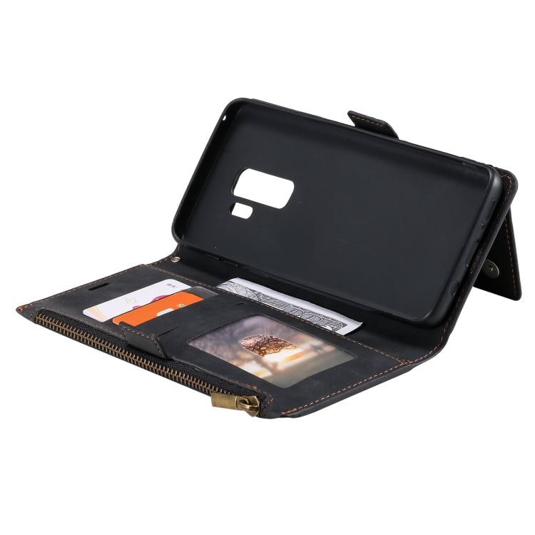 For Samsung Galaxy S9+ Side Zipper Back Card Horizontal Flip PU Leather Case with Card Slots & Wallet & Photo Frame & Lanyard