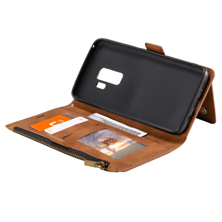 For Samsung Galaxy S9+ Side Zipper Back Card Horizontal Flip PU Leather Case with Card Slots & Wallet & Photo Frame & Lanyard
