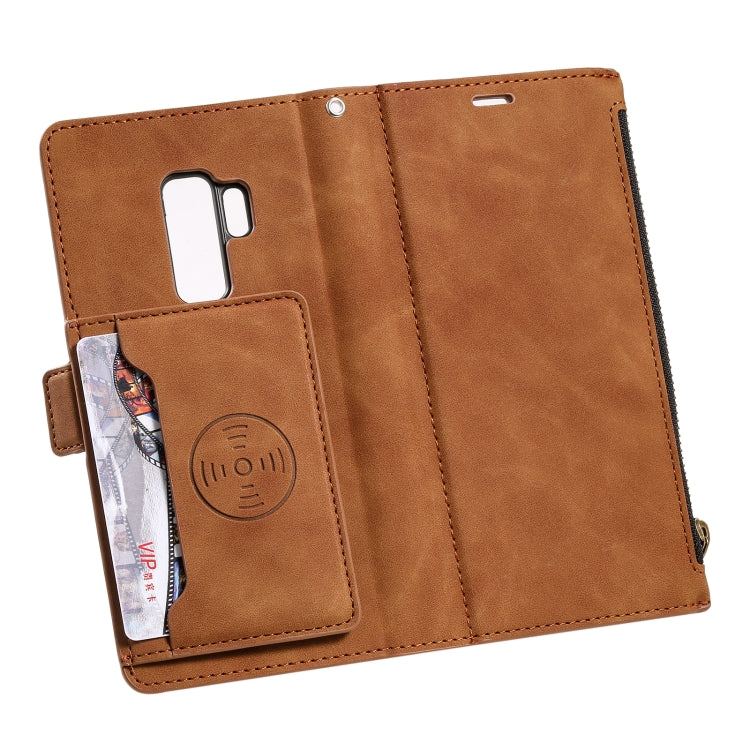 For Samsung Galaxy S9+ Side Zipper Back Card Horizontal Flip PU Leather Case with Card Slots & Wallet & Photo Frame & Lanyard