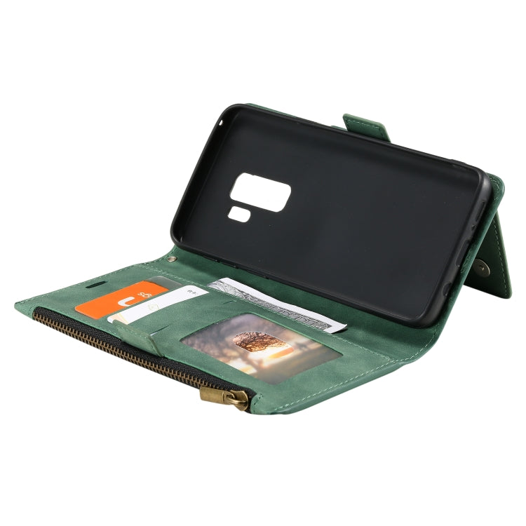 For Samsung Galaxy S9+ Side Zipper Back Card Horizontal Flip PU Leather Case with Card Slots & Wallet & Photo Frame & Lanyard
