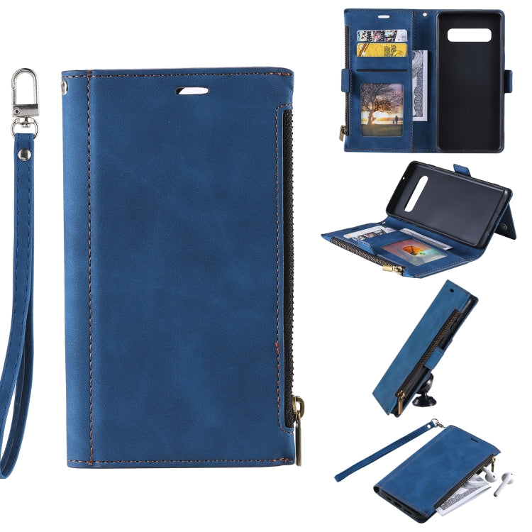 For Samsung Galaxy S10 Side Zipper Back Card Horizontal Flip PU Leather Case with Card Slots & Wallet & Photo Frame & Lanyard