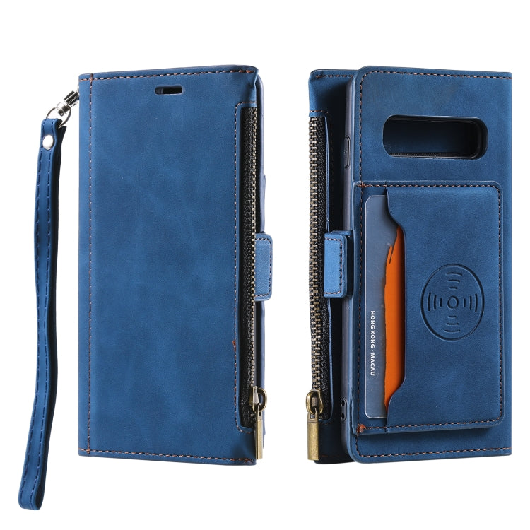 For Samsung Galaxy S10 Side Zipper Back Card Horizontal Flip PU Leather Case with Card Slots & Wallet & Photo Frame & Lanyard