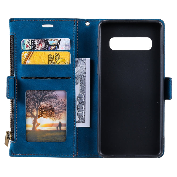 For Samsung Galaxy S10 Side Zipper Back Card Horizontal Flip PU Leather Case with Card Slots & Wallet & Photo Frame & Lanyard