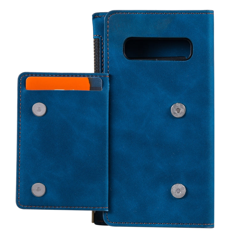 For Samsung Galaxy S10 Side Zipper Back Card Horizontal Flip PU Leather Case with Card Slots & Wallet & Photo Frame & Lanyard