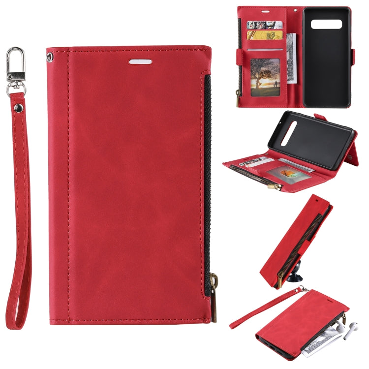 For Samsung Galaxy S10 Side Zipper Back Card Horizontal Flip PU Leather Case with Card Slots & Wallet & Photo Frame & Lanyard