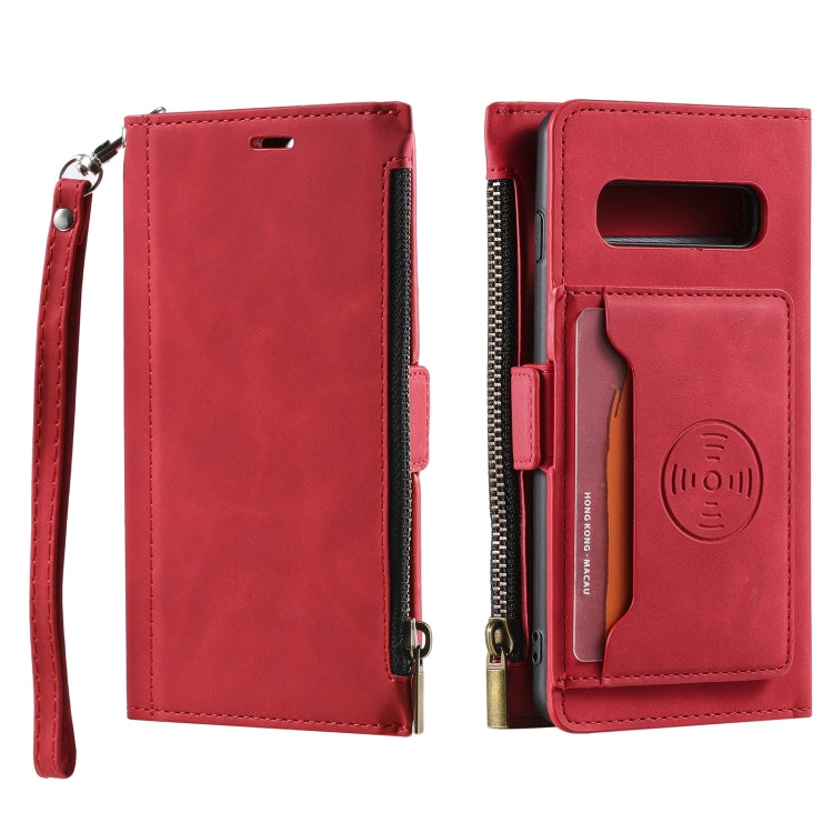 For Samsung Galaxy S10 Side Zipper Back Card Horizontal Flip PU Leather Case with Card Slots & Wallet & Photo Frame & Lanyard