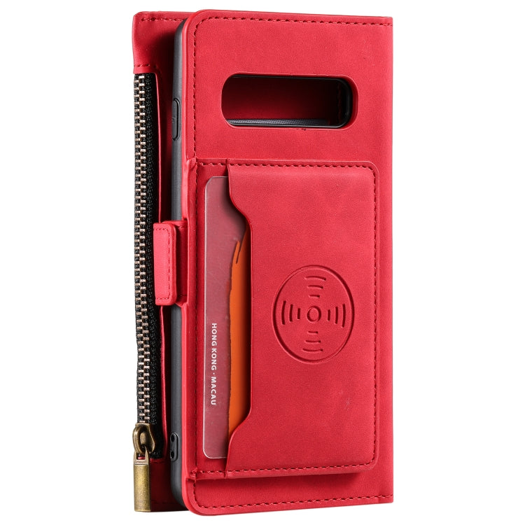 For Samsung Galaxy S10 Side Zipper Back Card Horizontal Flip PU Leather Case with Card Slots & Wallet & Photo Frame & Lanyard