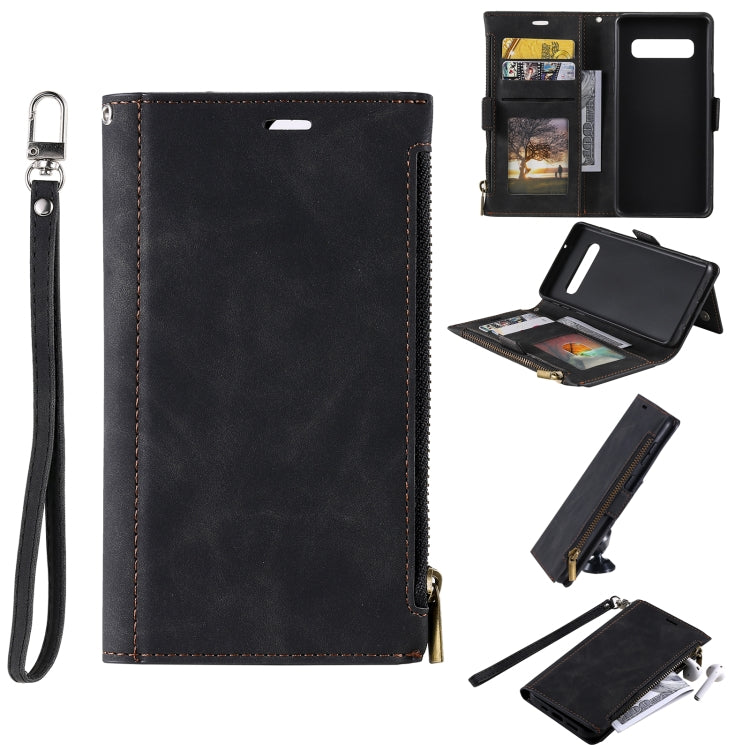 For Samsung Galaxy S10 Side Zipper Back Card Horizontal Flip PU Leather Case with Card Slots & Wallet & Photo Frame & Lanyard