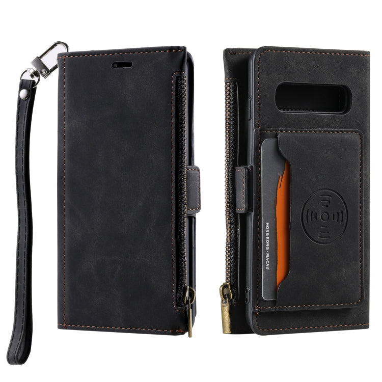 For Samsung Galaxy S10 Side Zipper Back Card Horizontal Flip PU Leather Case with Card Slots & Wallet & Photo Frame & Lanyard