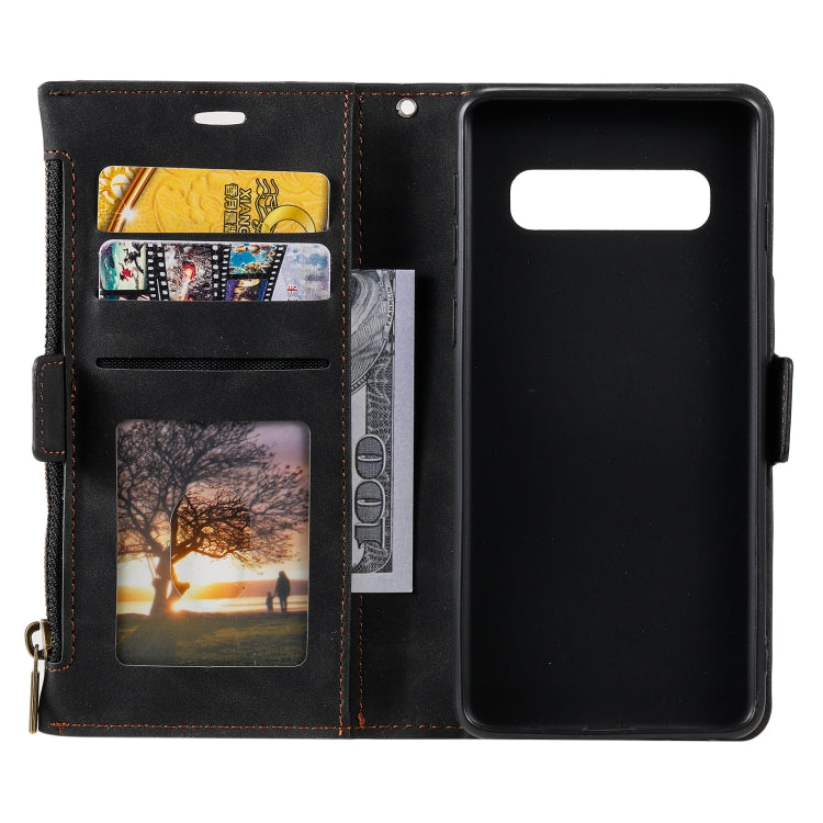 For Samsung Galaxy S10 Side Zipper Back Card Horizontal Flip PU Leather Case with Card Slots & Wallet & Photo Frame & Lanyard