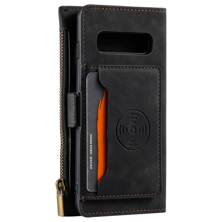 For Samsung Galaxy S10 Side Zipper Back Card Horizontal Flip PU Leather Case with Card Slots & Wallet & Photo Frame & Lanyard