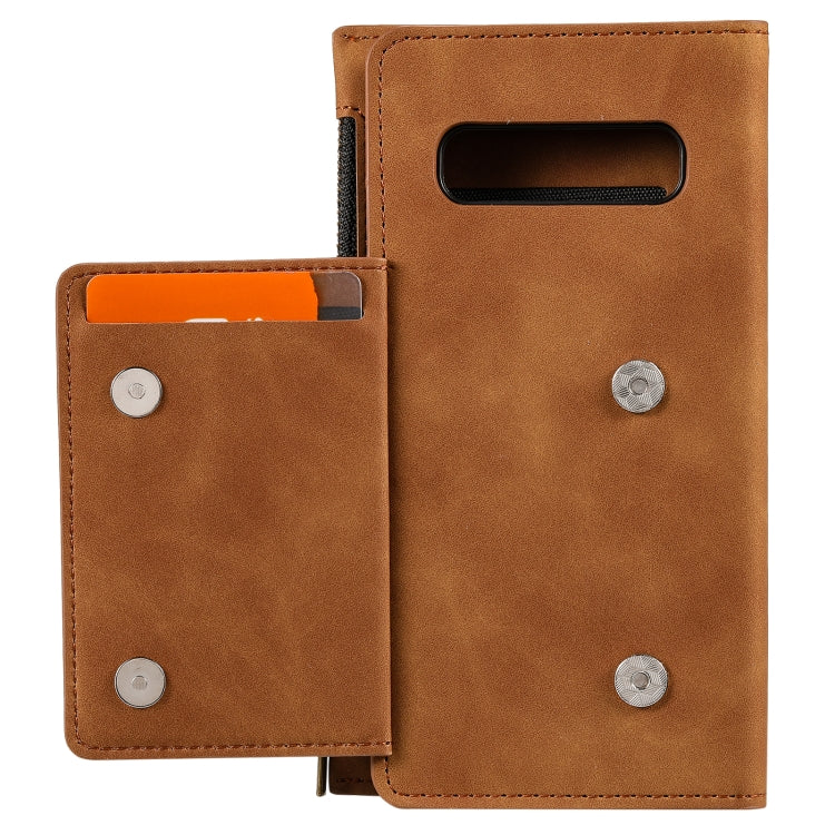 For Samsung Galaxy S10 Side Zipper Back Card Horizontal Flip PU Leather Case with Card Slots & Wallet & Photo Frame & Lanyard