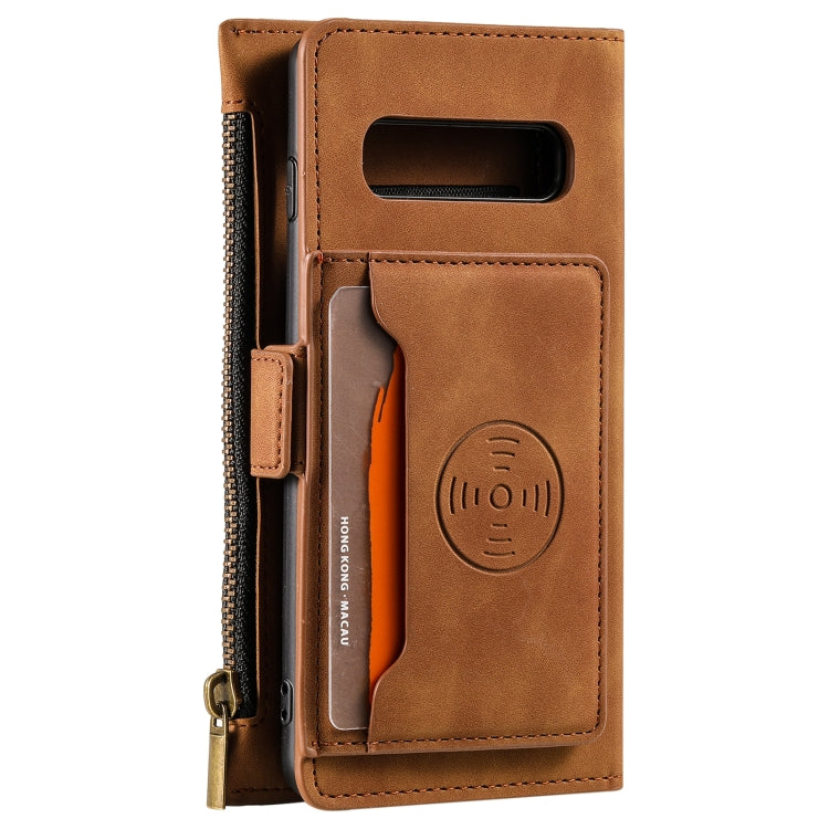 For Samsung Galaxy S10 Side Zipper Back Card Horizontal Flip PU Leather Case with Card Slots & Wallet & Photo Frame & Lanyard