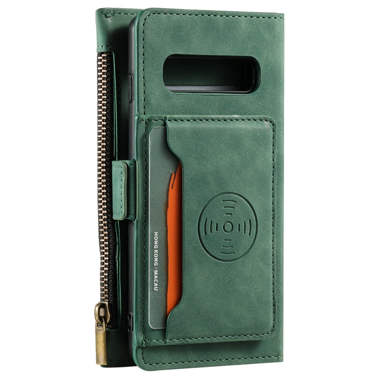 For Samsung Galaxy S10 Side Zipper Back Card Horizontal Flip PU Leather Case with Card Slots & Wallet & Photo Frame & Lanyard