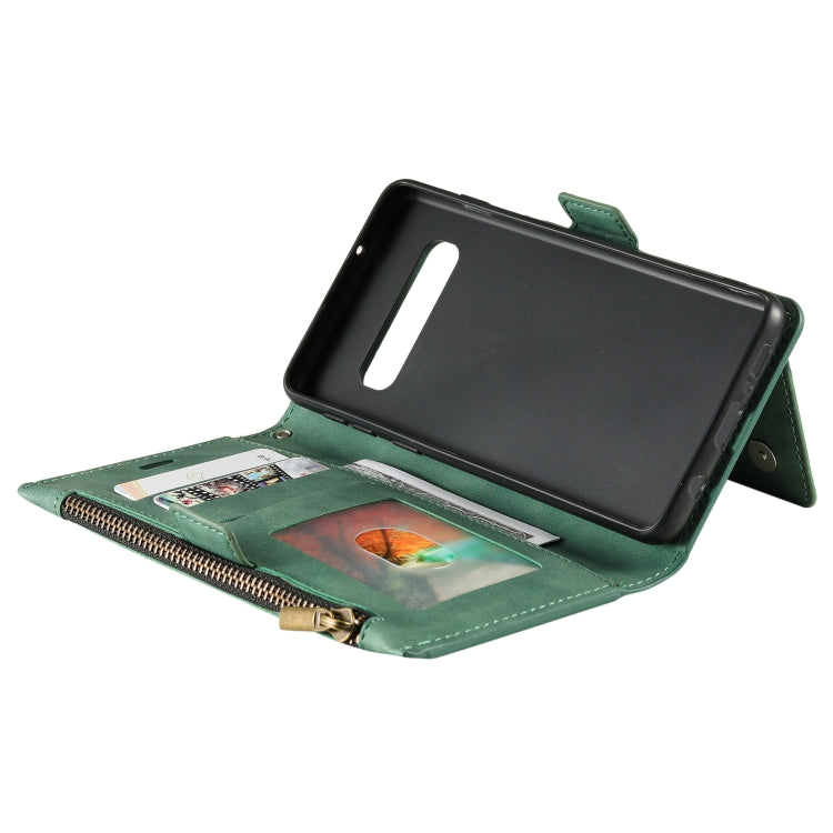 For Samsung Galaxy S10 Side Zipper Back Card Horizontal Flip PU Leather Case with Card Slots & Wallet & Photo Frame & Lanyard