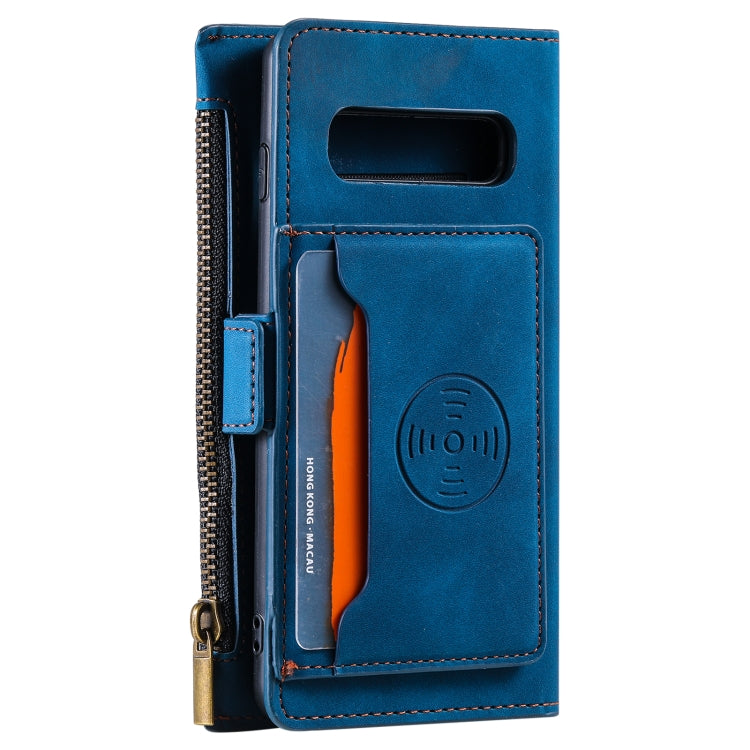 For Samsung Galaxy S10+ Side Zipper Back Card Horizontal Flip PU Leather Case with Card Slots & Wallet & Photo Frame & Lanyard