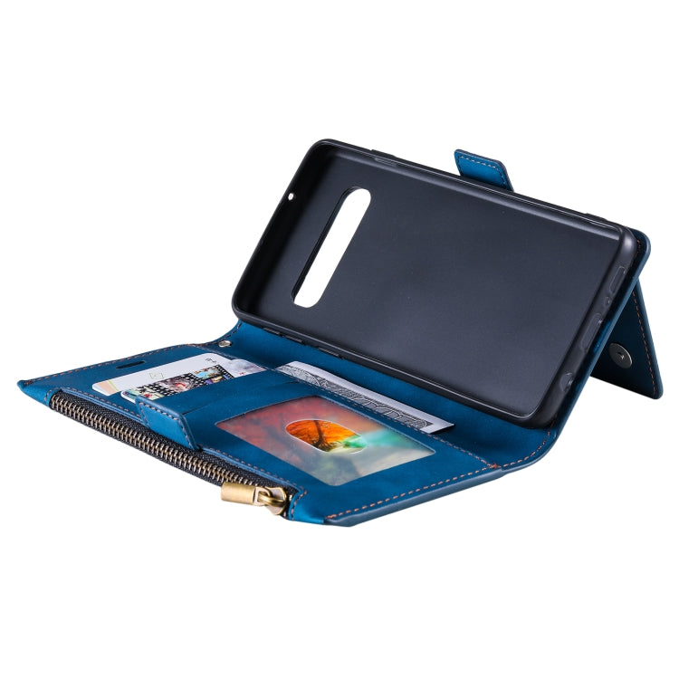 For Samsung Galaxy S10+ Side Zipper Back Card Horizontal Flip PU Leather Case with Card Slots & Wallet & Photo Frame & Lanyard