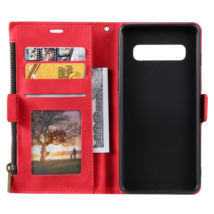 For Samsung Galaxy S10+ Side Zipper Back Card Horizontal Flip PU Leather Case with Card Slots & Wallet & Photo Frame & Lanyard