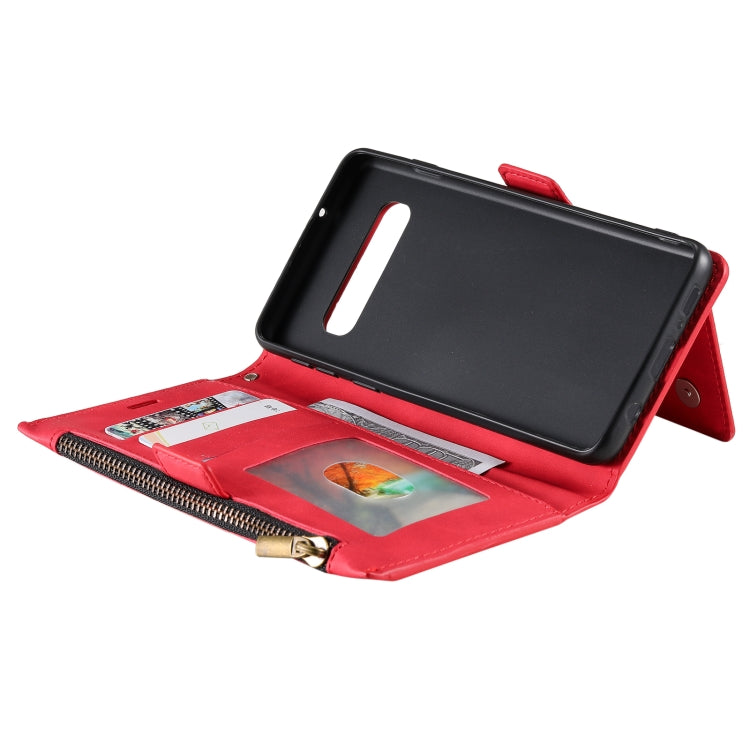 For Samsung Galaxy S10+ Side Zipper Back Card Horizontal Flip PU Leather Case with Card Slots & Wallet & Photo Frame & Lanyard
